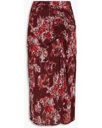 IRO - Alise Ruched Printed Crepe De Chine Midi Skirt - Lyst