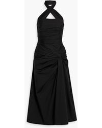 Carolina Herrera - Neckholder-midikleid aus popeline aus einer baumwollmischung mit twist-detail - Lyst