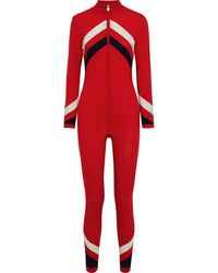 Perfect Moment Chevron Intarsia Merino Wool Jumpsuit - Red