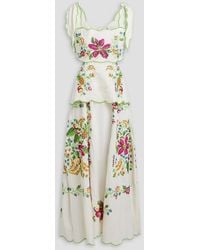FARM Rio - Cutout Embroidered Linen-Blend Midi Dress - Lyst