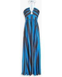 Rebecca Vallance - Macaela Striped Silk-crepe Halterneck Maxi Dress - Lyst