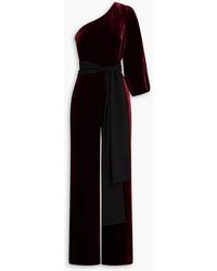 Saloni - One-Sleeve Velvet Wide-Leg Jumpsuit - Lyst
