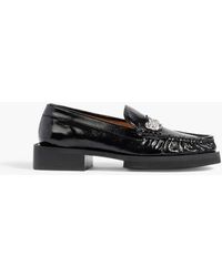 Ganni - Embellished Crinkled Patent-leather Loafers - Lyst
