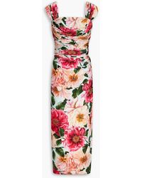 Dolce & Gabbana - Drapiertes midikleid aus glänzendem jersey mit floralem print - Lyst