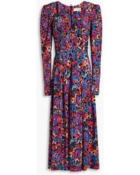 Rebecca Vallance - Pleated Printed Crepe De Chine Midi Dress - Lyst