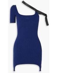 Courreges - Asymmetrisches minikleid aus rippstrick mit kunstlederbesatz und stickerei - Lyst