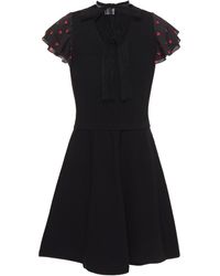 RED Valentino Ruffle-trimmed Printed Stretch-knit Mini Dress - Black