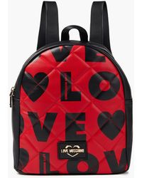 Love Moschino Quilted Printed Faux Leather Backpack - Red