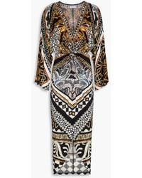 CAMILLA - Crystal-Embellished Printed Stretch-Jersey Midi Dress - Lyst