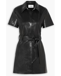 Nanushka - Halli Belted Vegan Leather Mini Shirt Dress - Lyst