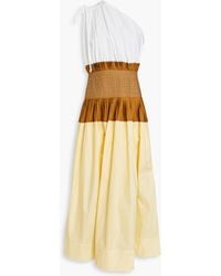 Tory Burch - One-shoulder Pleated Cotton Midi Dress - Lyst
