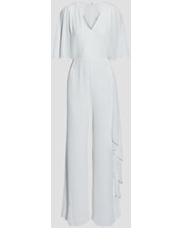 Halston Raegan Belted Draped Jersey Jumpsuit in White Womens Clothing Jumpsuits and rompers Full-length jumpsuits and rompers 