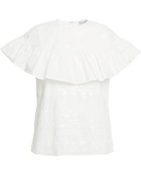 RED Valentino - Ruffled Sequin-embellished Cotton-poplin Top - Lyst