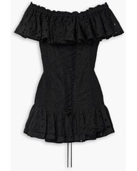 Charo Ruiz - Pia Off-the-shoulder Ruffled Broderie Anglaise Cotton Mini Dress - Lyst