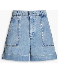 Maje - Studded Faded Denim Shorts - Lyst