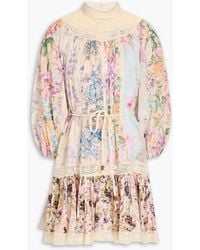Zimmermann - Crocheted Lace-Trimmed Floral-Print Cotton-Gauze Mini Dress - Lyst