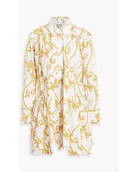 Ganni - Gathered Printed Cotton-poplin Mini Shirt Dress - Lyst