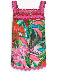 FARM Rio - Floral-print Cotton-voile Top - Lyst