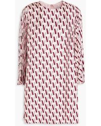 Valentino Garavani - Pleated Printed Silk-twill Mini Dress - Lyst