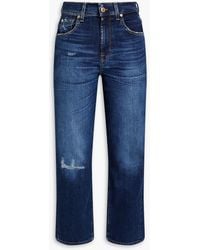 7 For All Mankind - Modern Cropped Distressed High-rise Straight-leg Jeans - Lyst