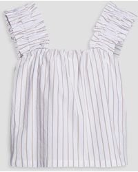 FRAME - Cropped Ruffle-Trimmed Striped Organic Cotton-Poplin Top - Lyst