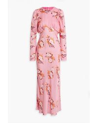 Les Rêveries - Pleated Floral-print Silk Crepe De Chine Maxi Dress - Lyst