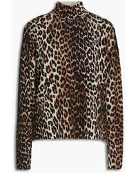 Ganni - Leopard-print Merino Wool-blend Turtleneck Sweater - Lyst