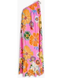 FARM Rio - One-shoulder Floral-print Satin Maxi Dress - Lyst