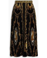 Versace - Plissé Printed Silk-twill Midi Skirt - Lyst
