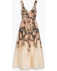 Zimmermann - Floral-print Linen And Silk-blend Midi Dress - Lyst