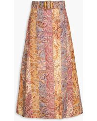 Zimmermann - Belted Paisley-print Linen Midi Skirt - Lyst
