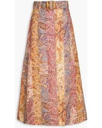 Zimmermann - Midirock aus leinen mit paisley-print und gürtel - Lyst