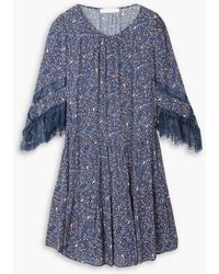 See By Chloé - Lace-trimmed Printed Crepe De Chine Mini Dress - Lyst