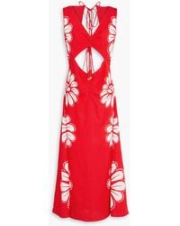 FARM Rio - Verziertes midikleid aus einer leinenmischung mit floralem print und cut-outs - Lyst