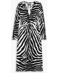 Dolce & Gabbana - Ruched Zebra-print Crepe Midi Dress - Lyst