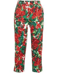 Dolce & Gabbana - Cropped Floral-print Cotton-blend Jacquard Slim-leg Pants - Lyst