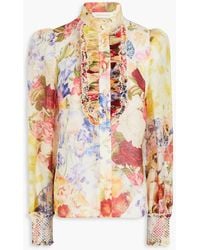 Zimmermann - Floral-print Linen And Silk-blend Organza Top - Lyst