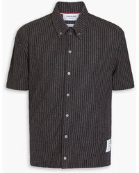 Thom Browne - Gestreiftes hemd aus bouclé-strick aus einer baumwollmischung - Lyst
