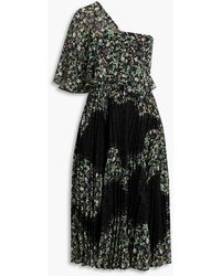Mikael Aghal - One-shoulder Floral-print Fil Coupé And Lace Midi Dress - Lyst