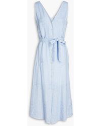120% Lino - Belted Embroidered Linen Midi Dress - Lyst