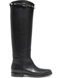 Valentino Studded Leather Knee Boots Black