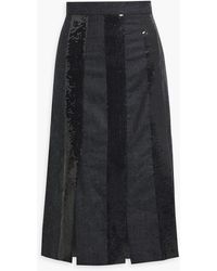 Brunello Cucinelli - Sequin-embellished Striped Wool-flannel Midi Skirt - Lyst