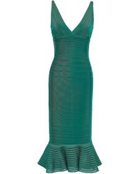 Hervé Léger Hervé Léger Fluted Tulle-paneled Bandage Dress Teal - Green