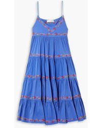 Caroline Constas - Katarina Tiered Embroidered Cotton-blend Poplin Midi Dress - Lyst