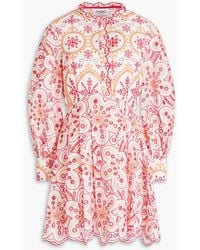 Charo Ruiz - Franca Pleated Broderie Anglaise Cotton-blend Mini Dress - Lyst