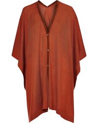 Agnona Suede-trimmed Cashmere Poncho Brick - Multicolor