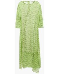 Acne Studios - Asymmetric Floral-print Silk-crepon Midi Dress - Lyst