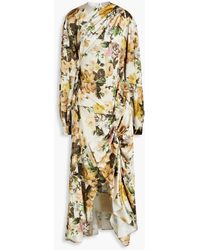 Preen By Thornton Bregazzi - Draped Floral-print Satin Midi Dress - Lyst