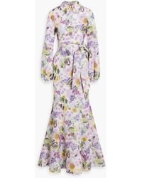 Badgley Mischka - Floral-Print Taffeta Maxi Dress - Lyst
