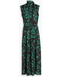 Theory - Pussy-bow Floral-print Satin Maxi Dress - Lyst